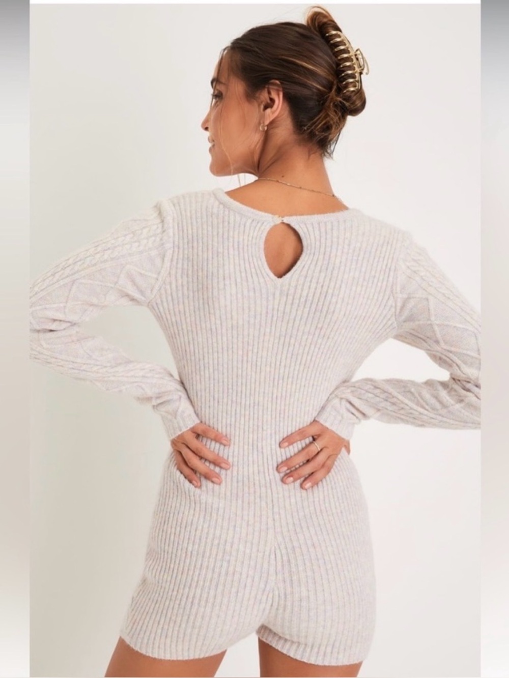 Cuddly Sentiments Blush Multi Marled Cable Knit Romper size XS - Picture 4 of 4